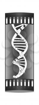 DNA structure model on a white background. The film strip