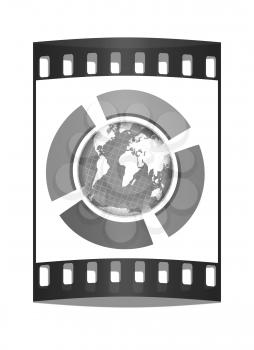 Earth and four semi-circle. The concept of four-time season ( winter-blue,spring-green,  summer-red,yellow-autumn). 3d button. The film strip