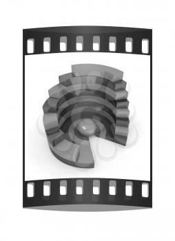 Abstract structure with green bal in the center on a white background. The film strip