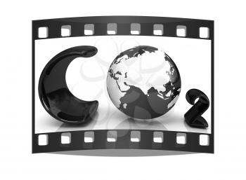 black word CO2. Formula on white background. The film strip