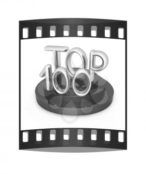 Top hundred icon on white background. 3d rendered image. The film strip