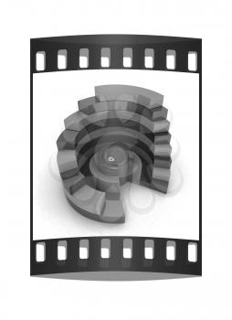 Abstract structure with red capsule in the center on a white background. The film strip