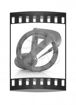 Prohibition of noise and music on a white background. The film strip