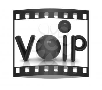 VoIP 3d word of carbon material on a white background. The film strip