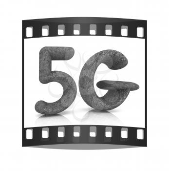 5g modern internet network. 3d text of grass on a white background. The film strip