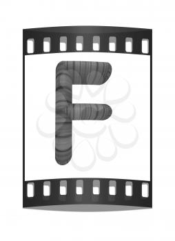 Wooden Alphabet. Letter F on a white background. The film strip