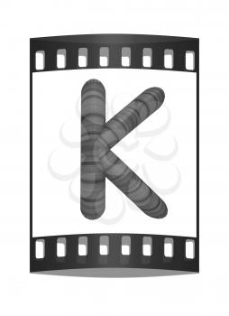 Wooden Alphabet. Letter K on a white background. The film strip