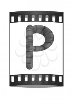 Wooden Alphabet. Letter P on a white background. The film strip