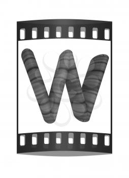 Wooden Alphabet. Letter W on a white background. The film strip