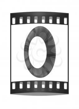 Wooden number 0- zero on a white background. The film strip