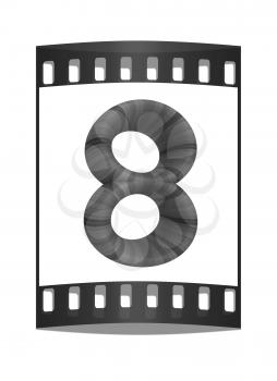 Wooden number 8- eight on a white background. The film strip