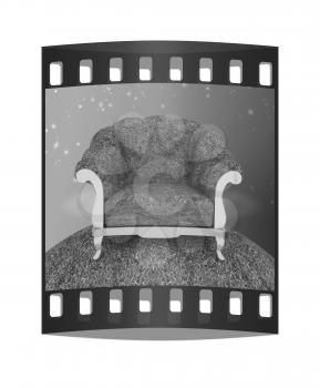 Herbal armchair against the background the starry sky. The film strip