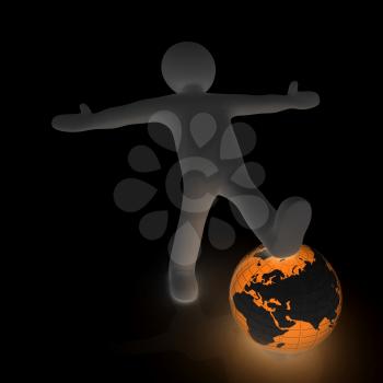 3d man and earth. Global business concept: the whole earth at my feet