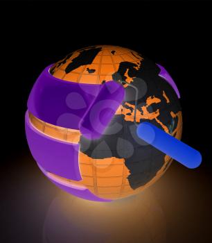 Rollers brushes paints around planet Earth. Concept of 3d printing