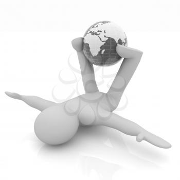 3d man exercising position on Earth - fitness ball. My biggest Global pilates series