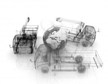 3d model truck and Earth. Global concept