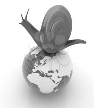 3d fantasy animal, snail and earth on white background 