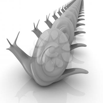 3d fantasy animals, snails on white background 