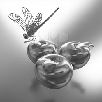 Dragonfly on gold apples