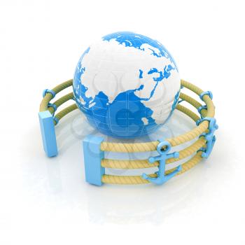 Design fence of anchors on the ropes and Earth in the center