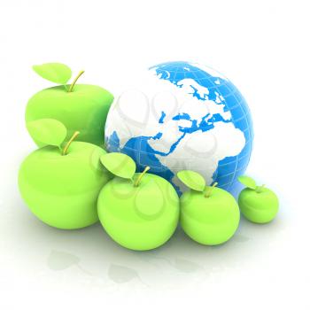 Earth and apples around - from the smallest to largest. Global dieting concept
