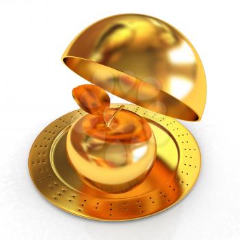Gold Serving dome or Cloche and gold apple 