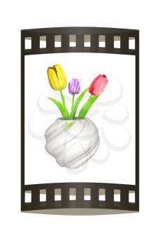 Tulips with leaf in vase