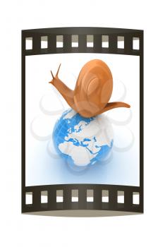 3d fantasy animal, snail and earth on white background 