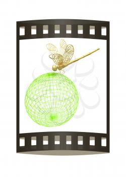 Dragonfly on abstract design sphere