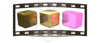 set of all metal cubes of gold, black gold, pink plastic