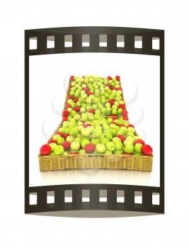 Wicker basket full of apples isolated on white