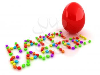 Easter eggs as a Happy Easter greeting and Big Easter Egg on white background