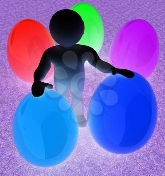 3d small person holds the big Easter egg in a hand. 3d image.