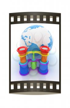 Worldwide search concept with Earth. The film strip