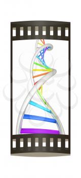 DNA structure model on white. The film strip