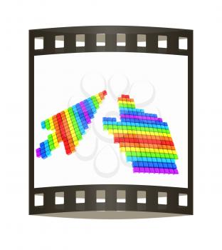 Link selection computer mouse cursor on white background. The film strip