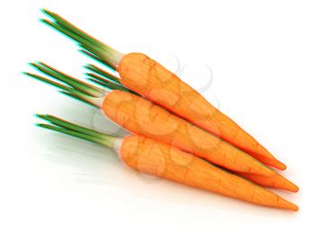 Heap of carrots on a white background. 3D illustration. Anaglyph. View with red/cyan glasses to see in 3D.