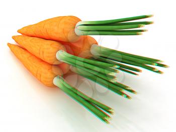Heap of carrots on a white background. 3D illustration. Anaglyph. View with red/cyan glasses to see in 3D.