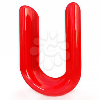 Alphabet on white background. Letter U on a white background. Anaglyph. View with red/cyan glasses to see in 3D. 3D illustration