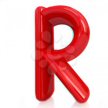Alphabet on white background. Letter R on a white background. Anaglyph. View with red/cyan glasses to see in 3D. 3D illustration