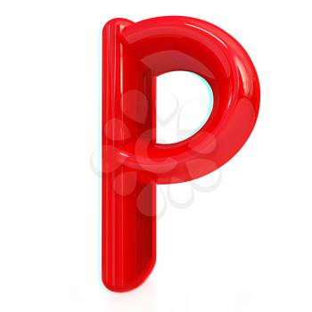 Alphabet on white background. Letter P on a white background. Anaglyph. View with red/cyan glasses to see in 3D. 3D illustration