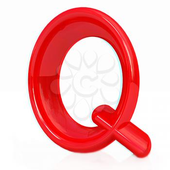 Alphabet on white background. Letter Q on a white background. Anaglyph. View with red/cyan glasses to see in 3D. 3D illustration