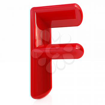 Alphabet on white background. Letter F on a white background. Anaglyph. View with red/cyan glasses to see in 3D. 3D illustration