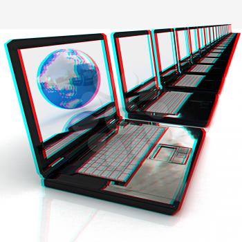 Computer Network Online concept on a white background. Anaglyph. View with red/cyan glasses to see in 3D. 3D illustration