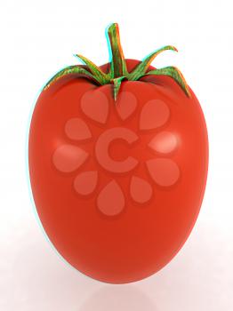 tomato on a white background. 3D illustration. Anaglyph. View with red/cyan glasses to see in 3D.