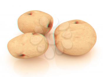 potato on a white background close up. 3D illustration. Anaglyph. View with red/cyan glasses to see in 3D.