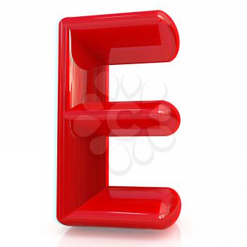 Alphabet on white background. Letter E on a white background. Anaglyph. View with red/cyan glasses to see in 3D. 3D illustration
