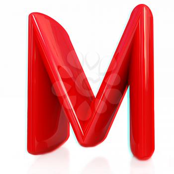 Alphabet on white background. Letter M on a white background. Anaglyph. View with red/cyan glasses to see in 3D. 3D illustration