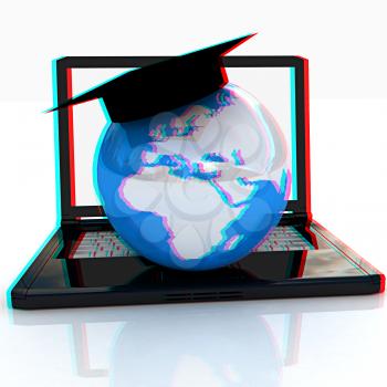 Global On line Education on a white background. Anaglyph. View with red/cyan glasses to see in 3D. 3D illustration