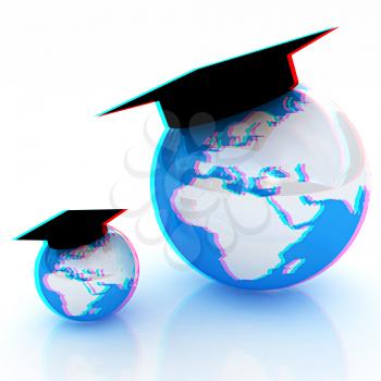 The growth of education. Globally. On a white background. Anaglyph. View with red/cyan glasses to see in 3D. 3D illustration